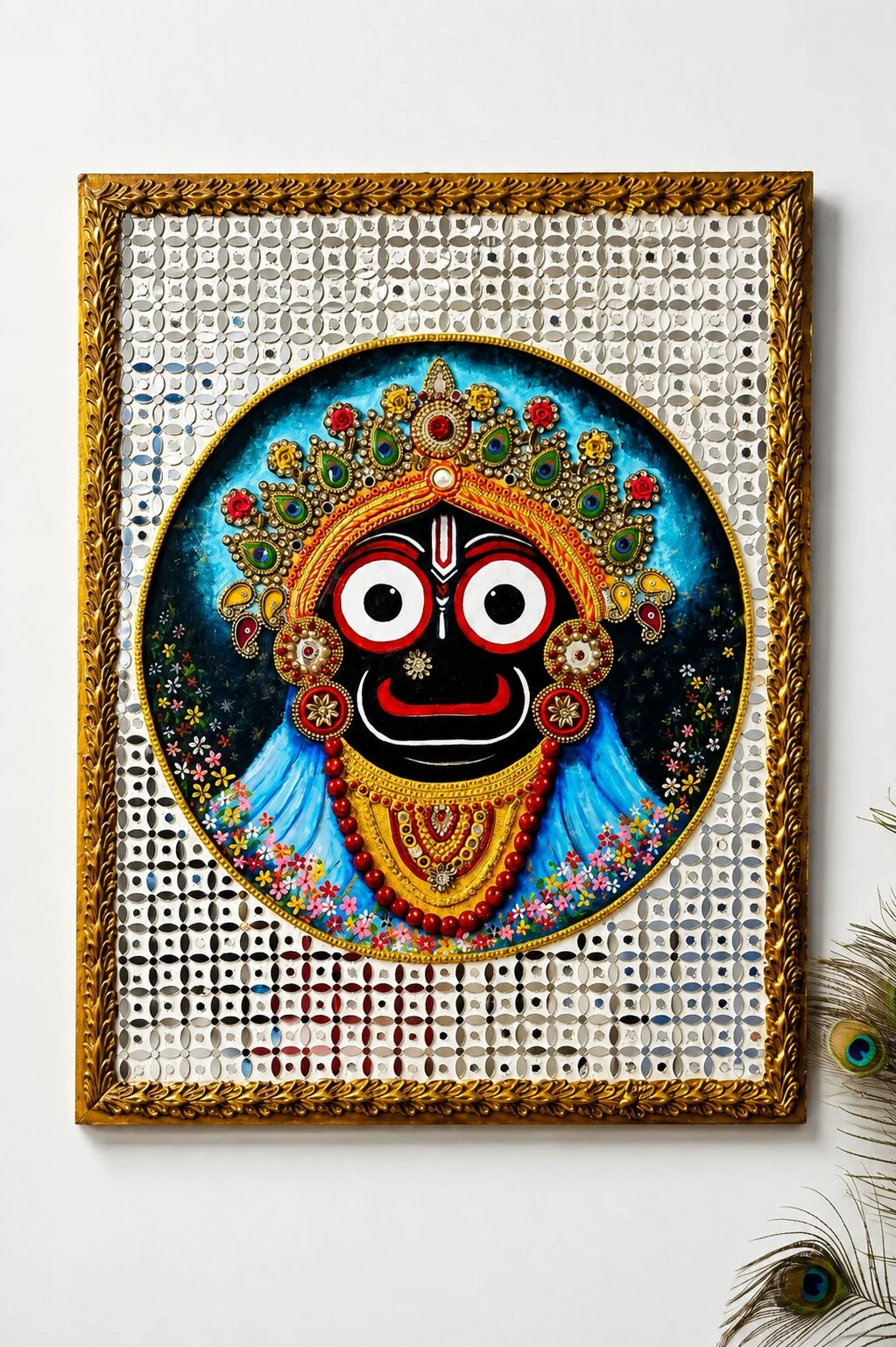 Handmade Lord Jagannath Lippan Art Wall Painting with Mirror Work & 3D Embellishments