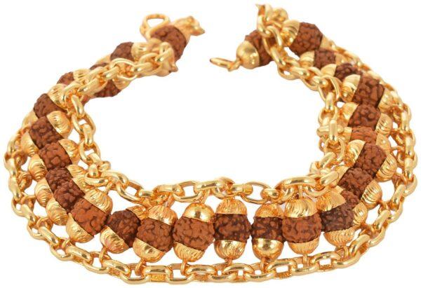 Handicraft Kottage Brass Rudraksha Gold Plated Chain Bracelet For Men